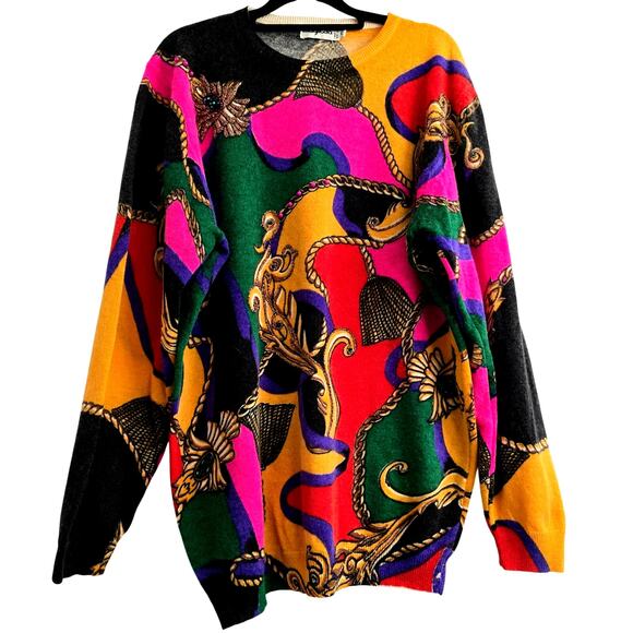 VTG Magnolia Wool Angora Sweater Bold Abstract Whimsygoth Baroque Retro 80 90s L - Picture 1 of 9